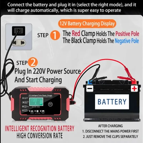 Chargeur de batterie de voiture, acide de plomb, AGM 12V – Image 6