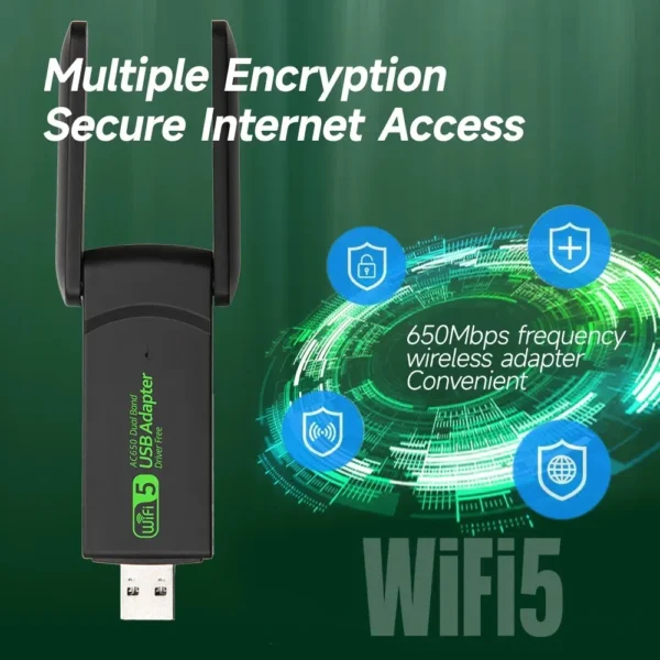 Adaptateur USB Wi-Fi 650M, 2.4G/5G – Image 2