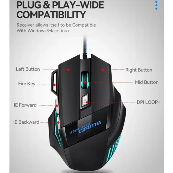 Souris de jeu ergonomique filaire rétroéclairée RGB 7D Esports – Image 6