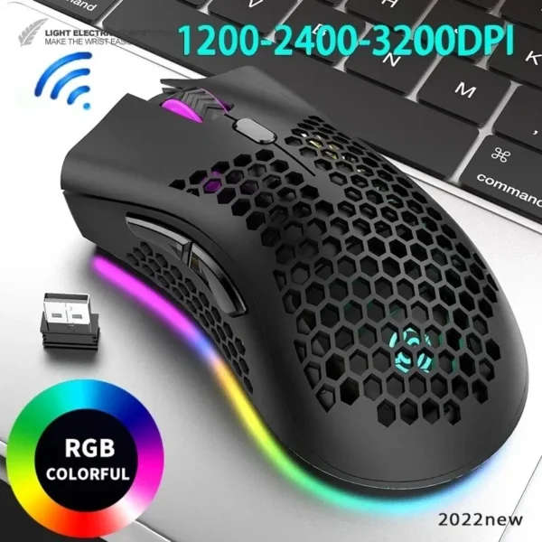 Souris de jeu USB 2.4G sans fil, rechargeable, lumière RGB,BM600