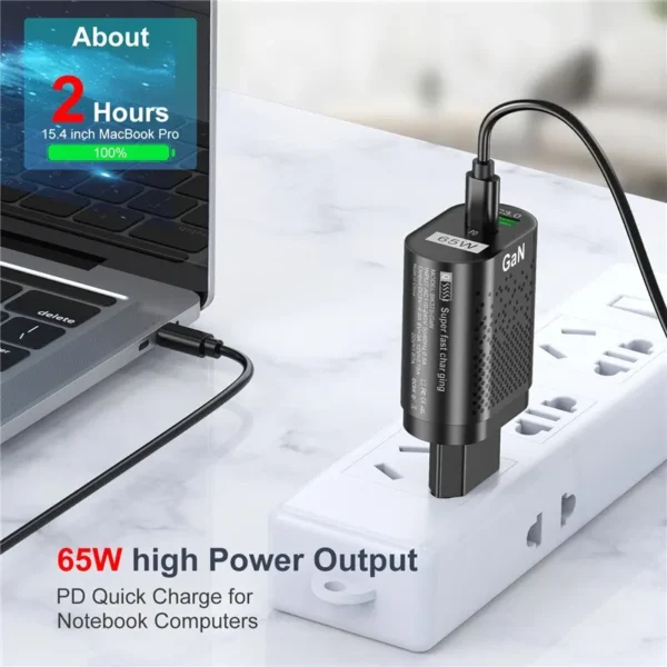Chargeur rapide GaN USB Type-C, PD 65W – Image 2