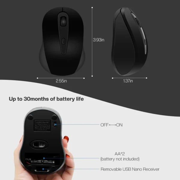 Souris sans fil silencieuse USB 2.GHz Compacte – Image 6