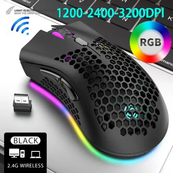 Souris de jeu USB 2.4G sans fil, rechargeable, lumière RGB,BM600 – Image 7