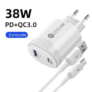 Chargeur PD (38W) Power3.0 (20W), charge rapide avec câble USB de type C