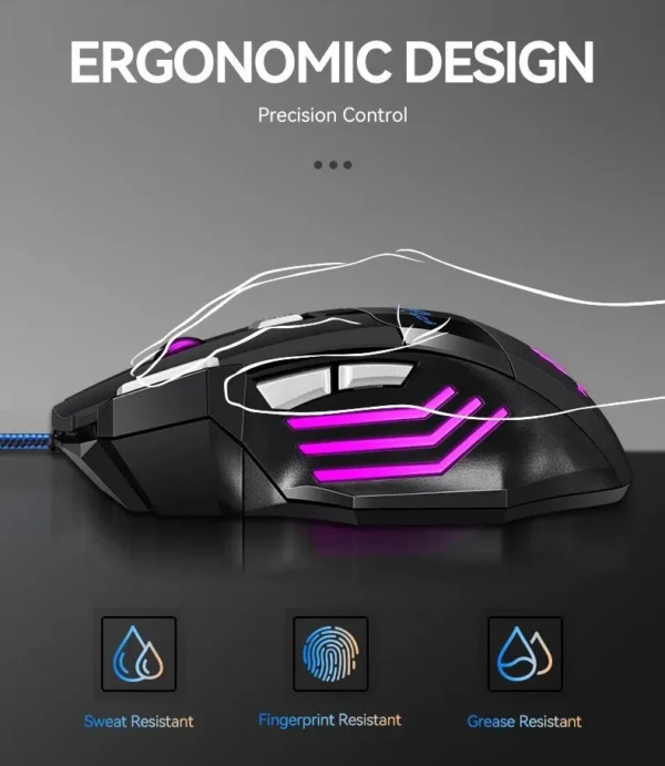 Souris de jeu ergonomique filaire rétroéclairée RGB 7D Esports – Image 2