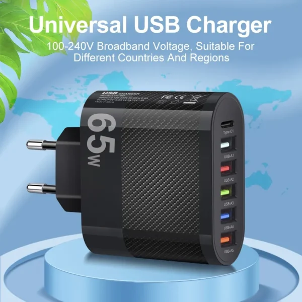 Chargeur universel MultiPorts USB 3.1A, PD,QC 3.0 65w – Image 3